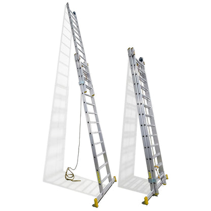 Escalera Aluminio 2 Tramos Mecanica 14 Peldaños. Plegable, Telescópica, Antideslizante, Resistente
