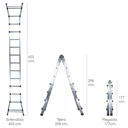 Escalera Telescópica Aluminio  6+6 Peldaños Perfil 67 mm.
