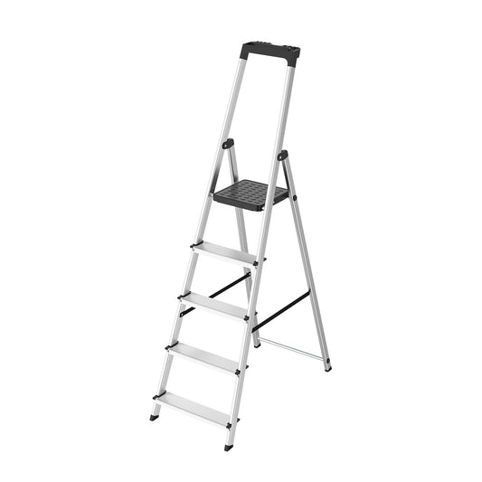 Escalera Aluminio 5 Pedaños Uso Domestico Certificada En 131 Con Bandeja Para Herramientas,