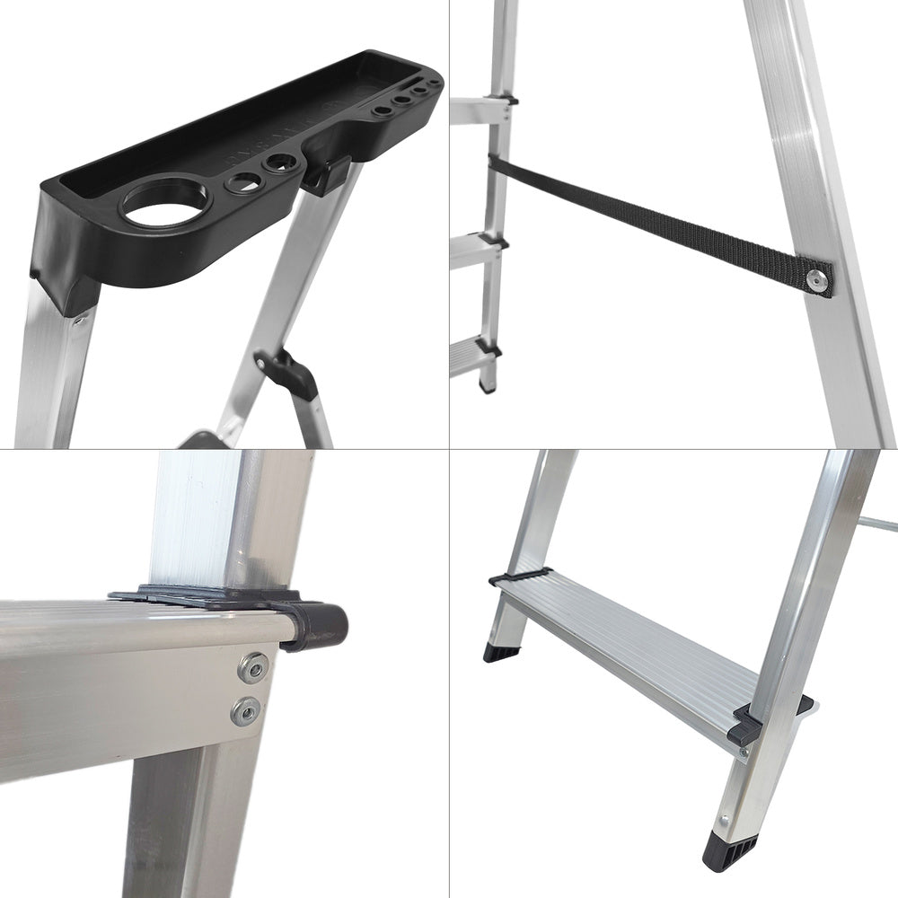 Escalera Aluminio 5 Pedaños Uso Domestico Certificada En 131 Con Bandeja Para Herramientas,